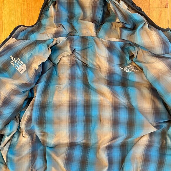 North Face Boy's Navy Blue Reversible Hooded Down Jacket Size L (12) - Picture 3 of 4